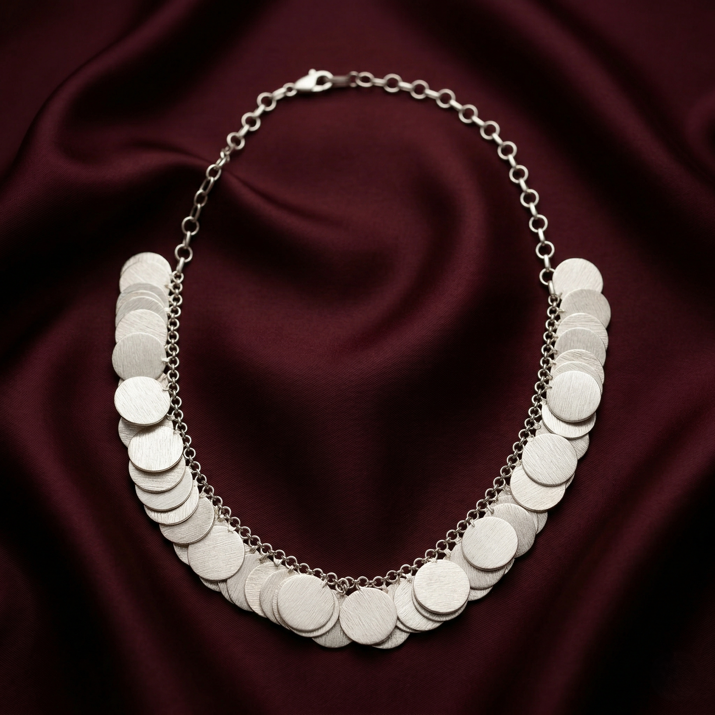Elegance Redefined Brushed Silver Disc Necklace