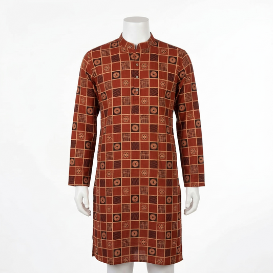 Earthy Ajrakh Print Men's Cotton Kurta