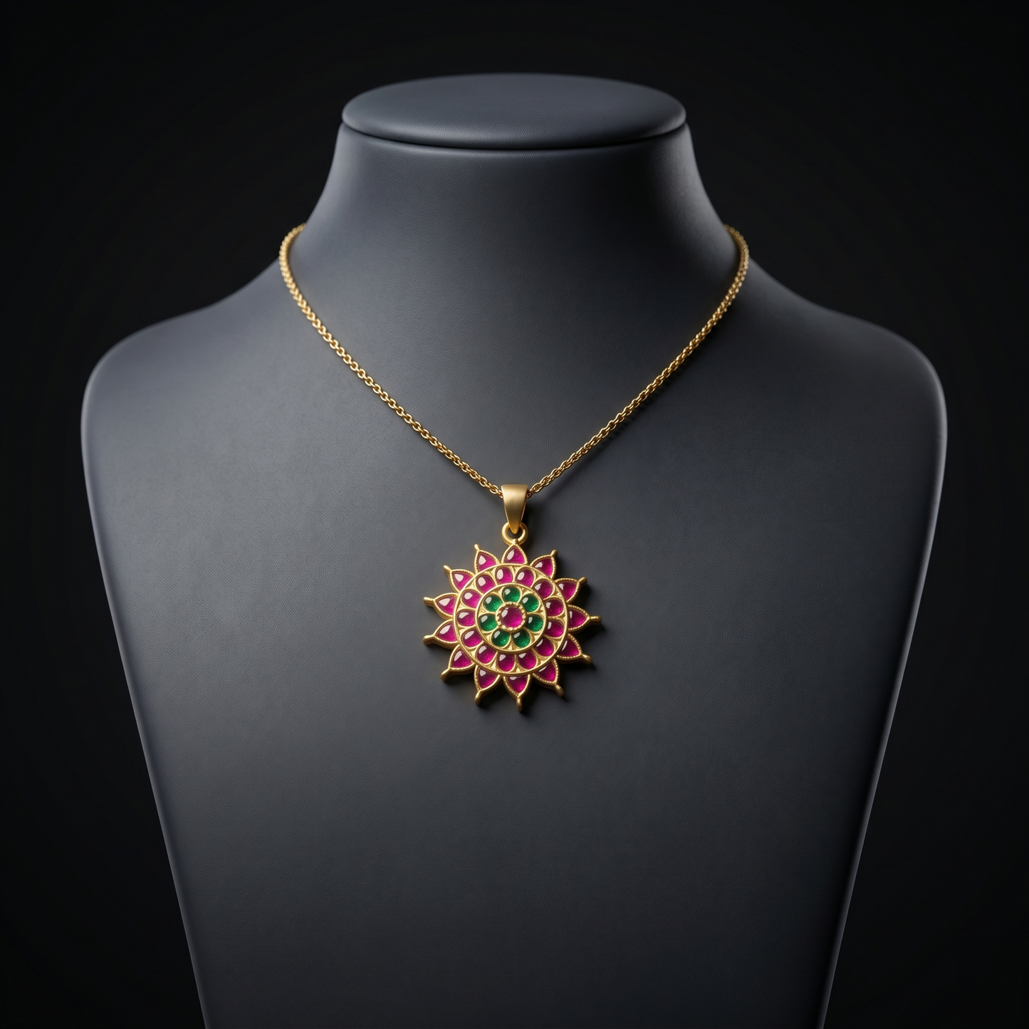 Artisan Ruby Emerald Floral Silver Pendant