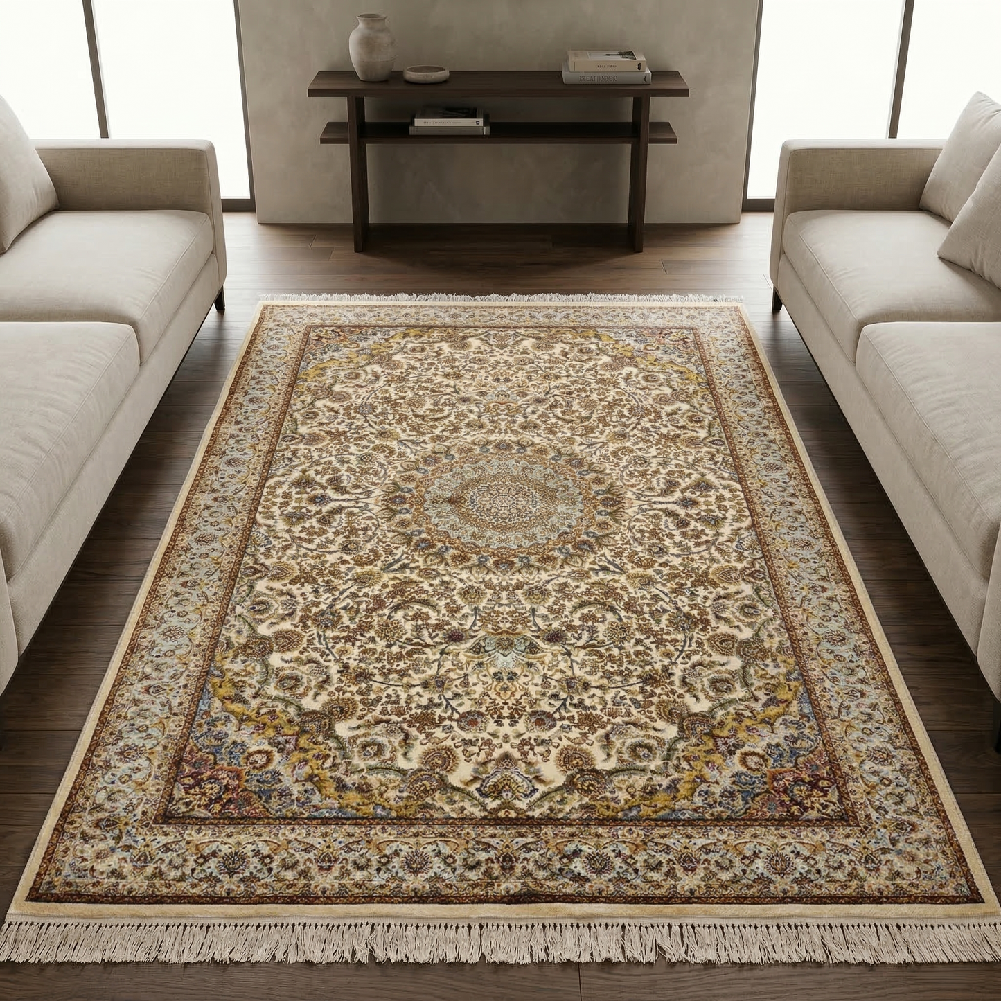 Ornate Persian Style Medallion Cream Area Rug