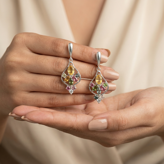 Ethereal Silver Teardrops with Vibrant Gemstones