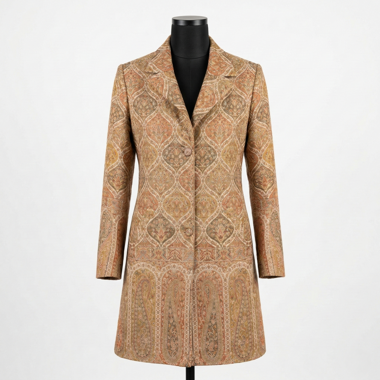 Elegant Paisley Jacquard Tailored Long Coat