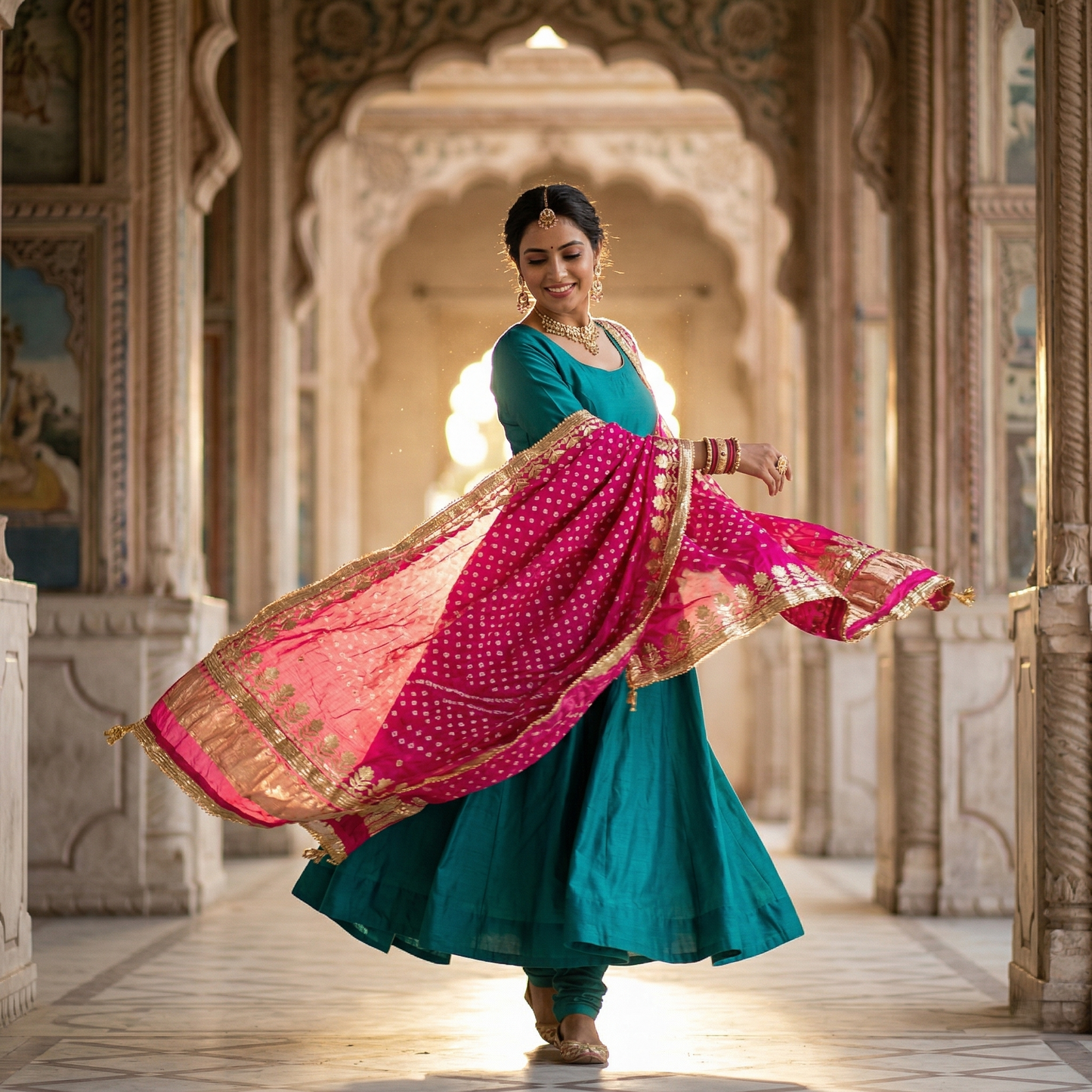 Rani Pink Bandhani Silk Gota Dupatta