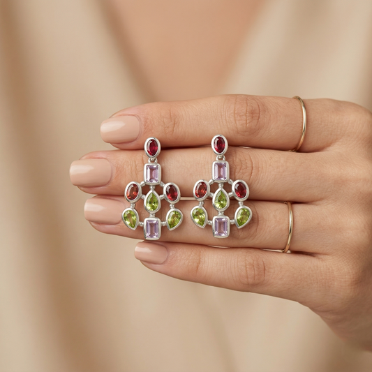 Regal Multi-Gemstone 92.5 Sterling Silver Drops