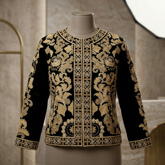 Royal Gold Embroidered Velvet Heritage Jacket