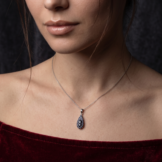 Vintage Teardrop Silver Sapphire Pendant