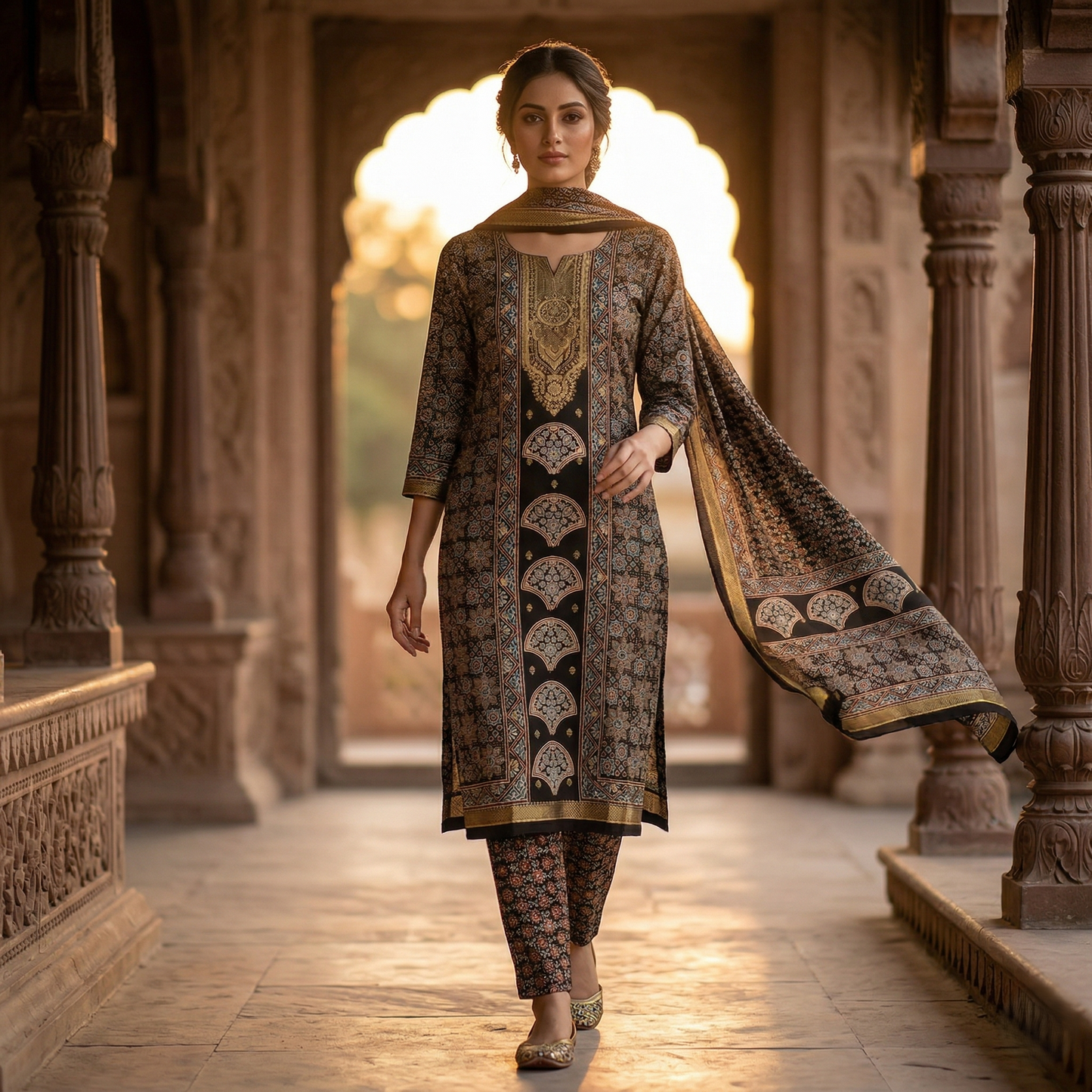 Royal Ajrakh Heritage Unstitched Silk Suit