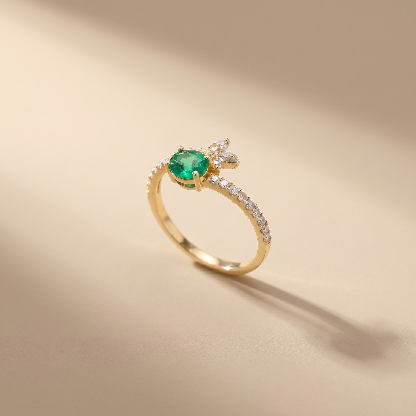 Gold Butterfly Emerald Diamond Accent Ring