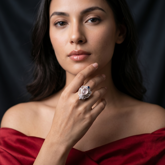 Vintage Regal Quartz Statement Gold Ring