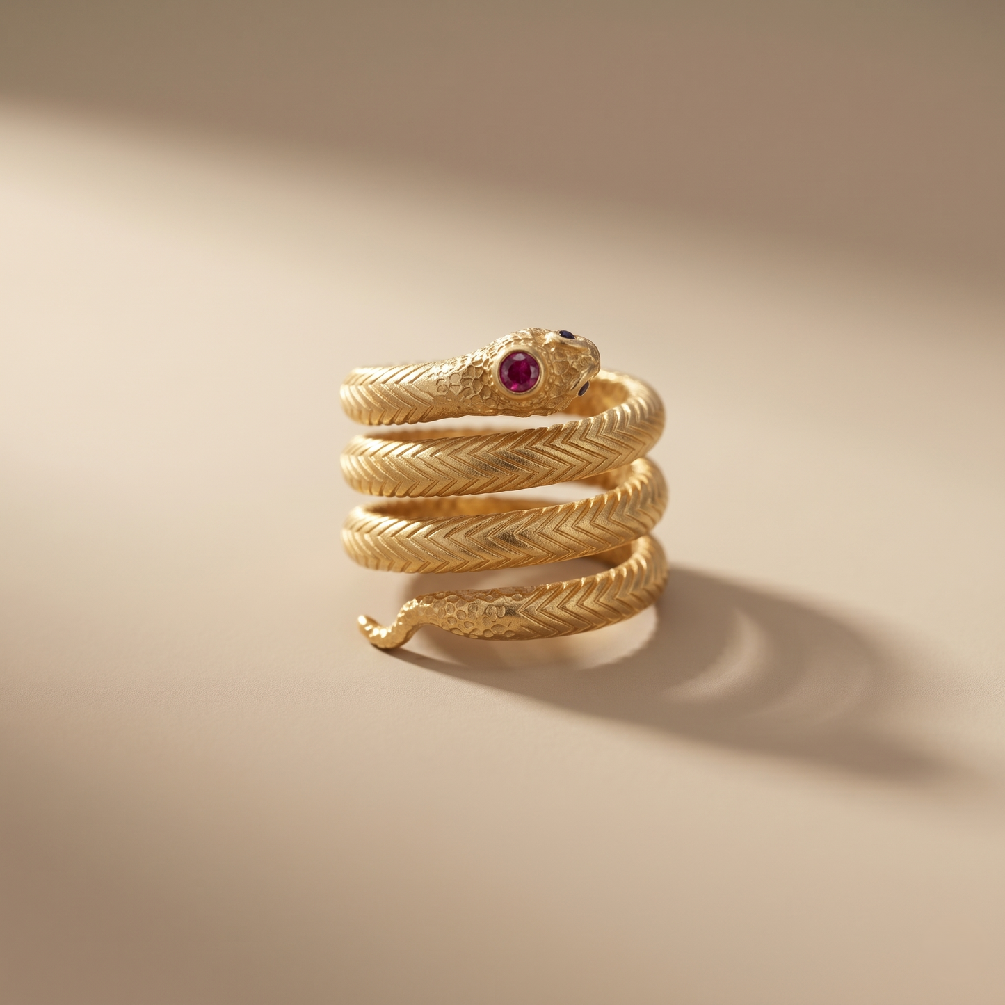 Antique Gold Coiled Serpent Statement Ring