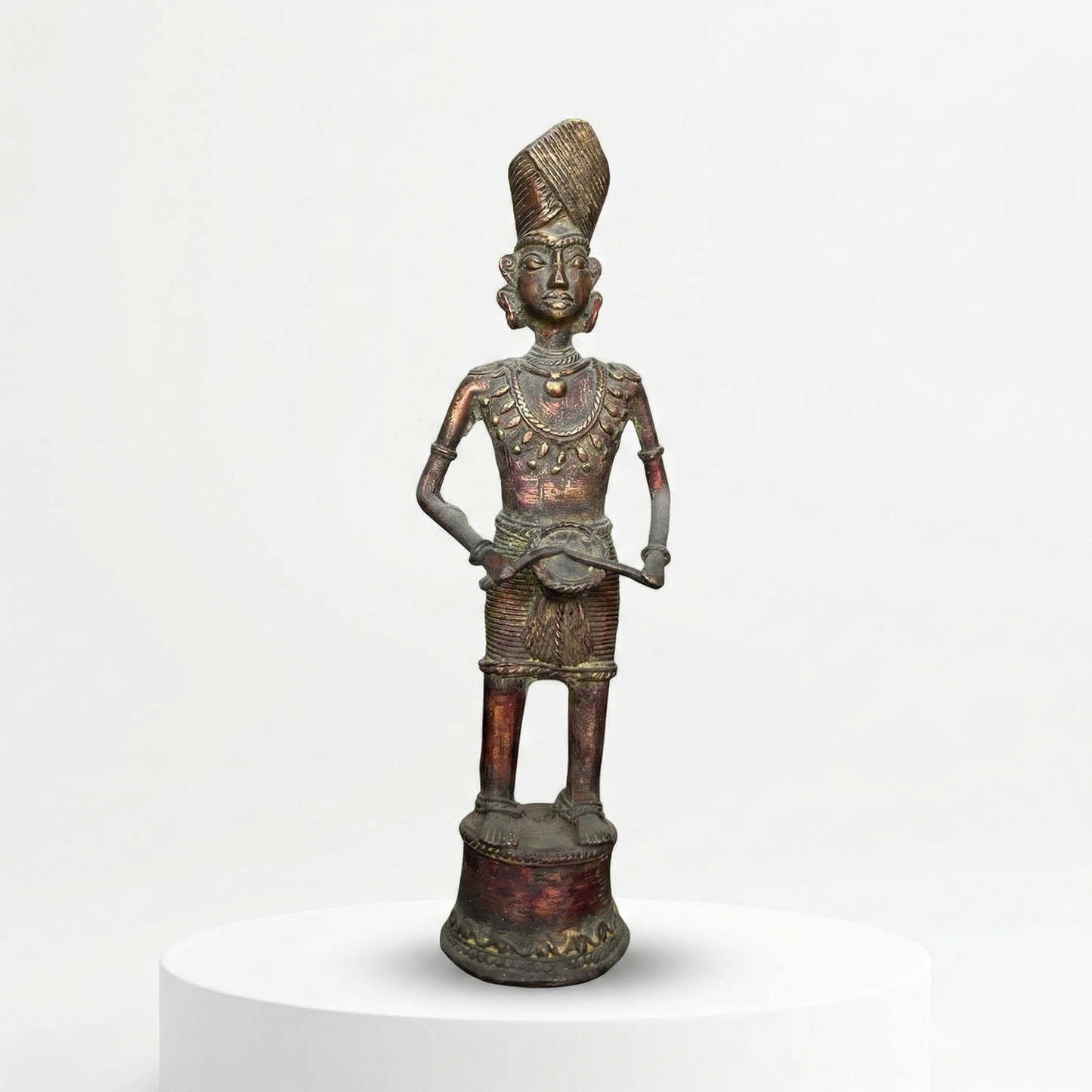 Handcrafted Brass Tribal Musician Heritage Statue