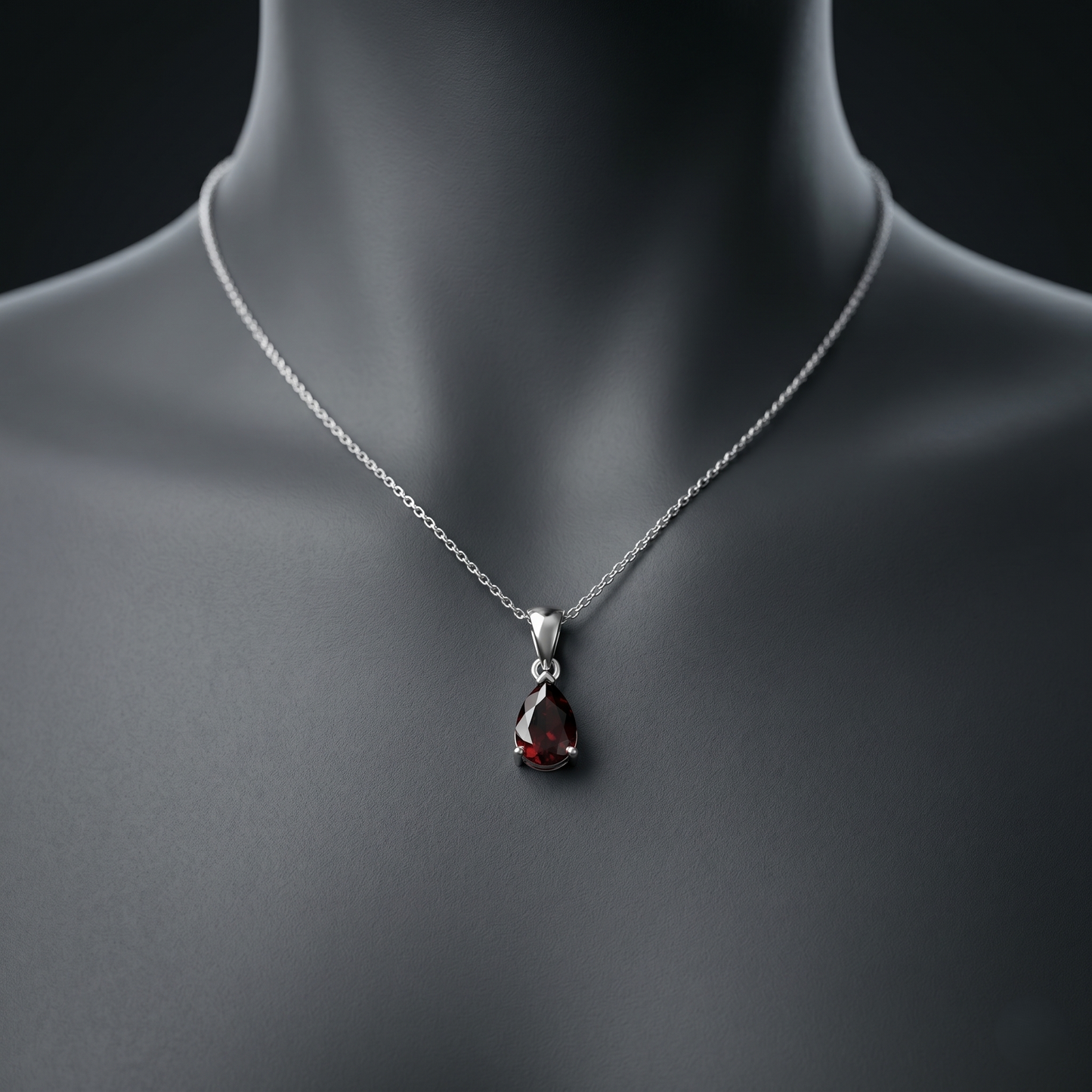 Elegant Teardrop Garnet Silver Pendant Charm