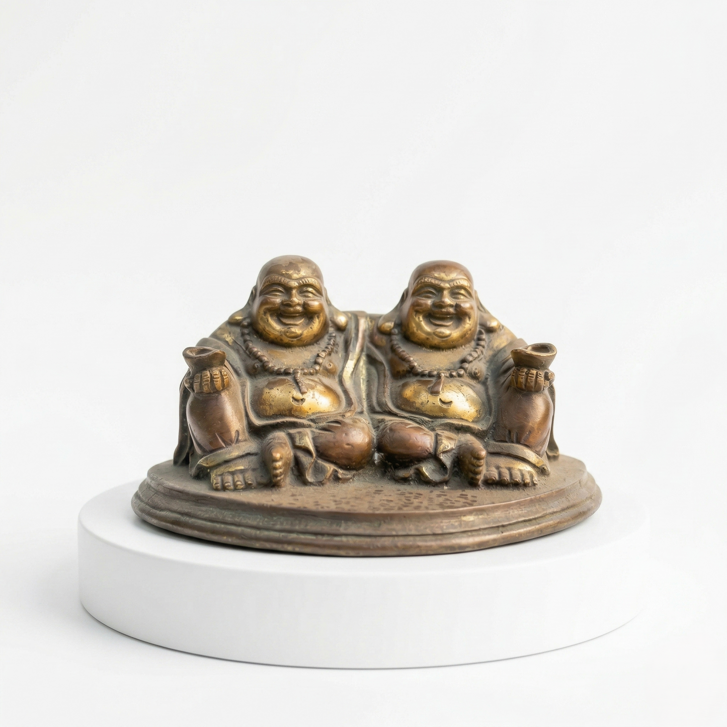 Handcrafted Brass Double Laughing Buddha Statue
