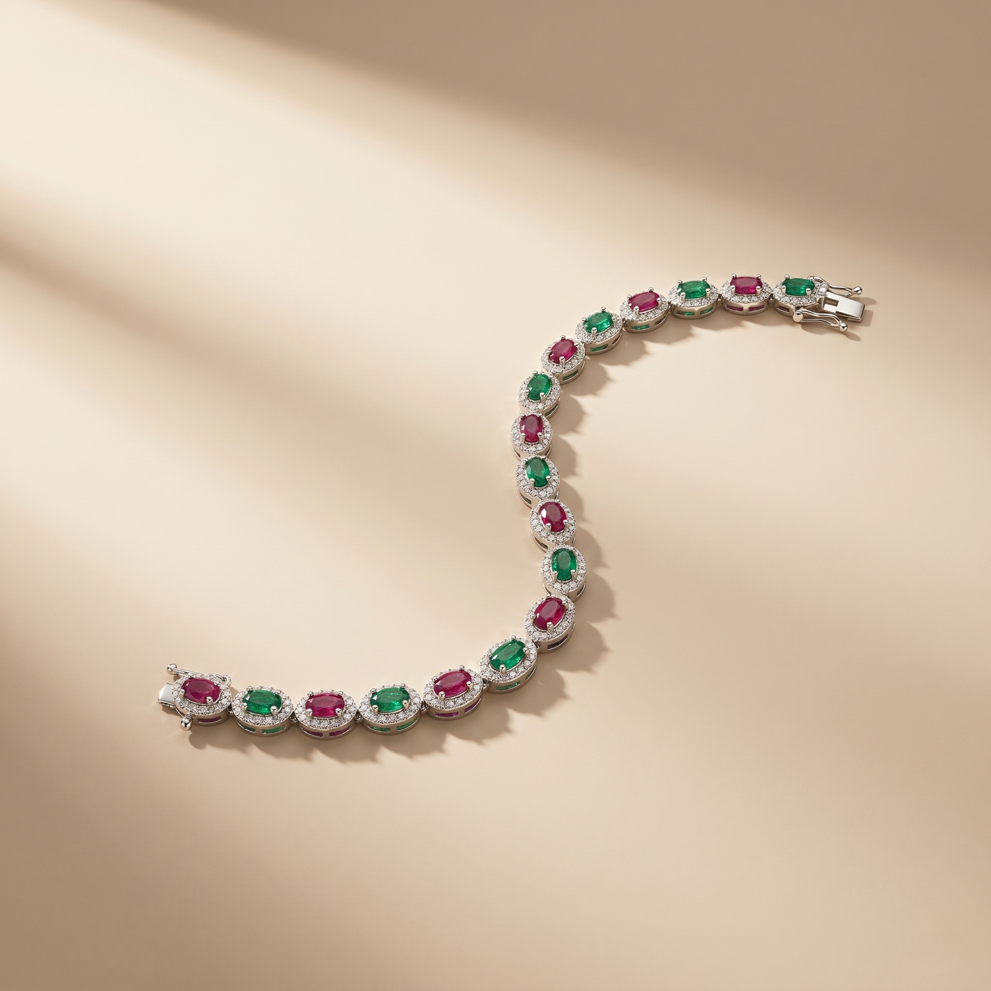 Elegant Ruby and Emerald Silver Bracelet