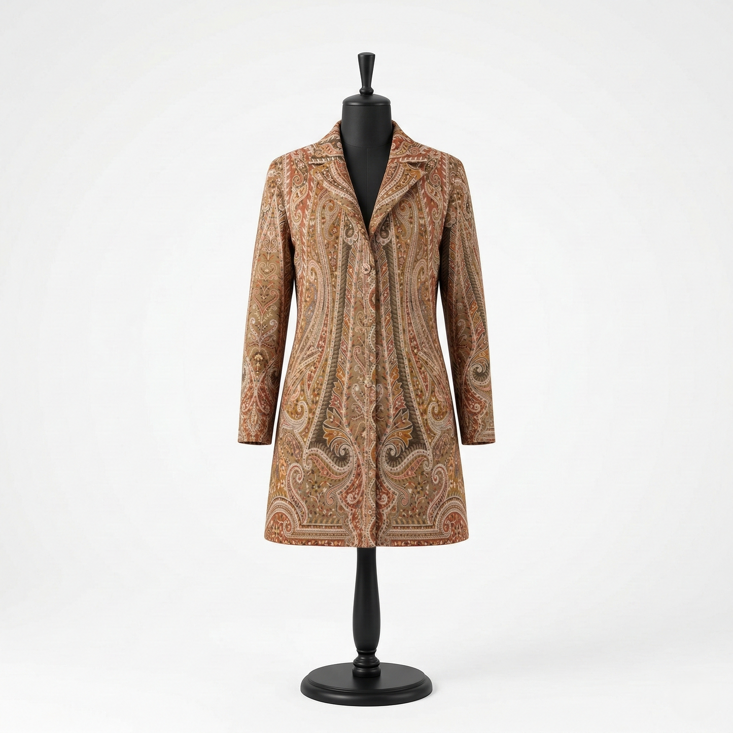 Ornate Earth-Tone Paisley Longline Coat