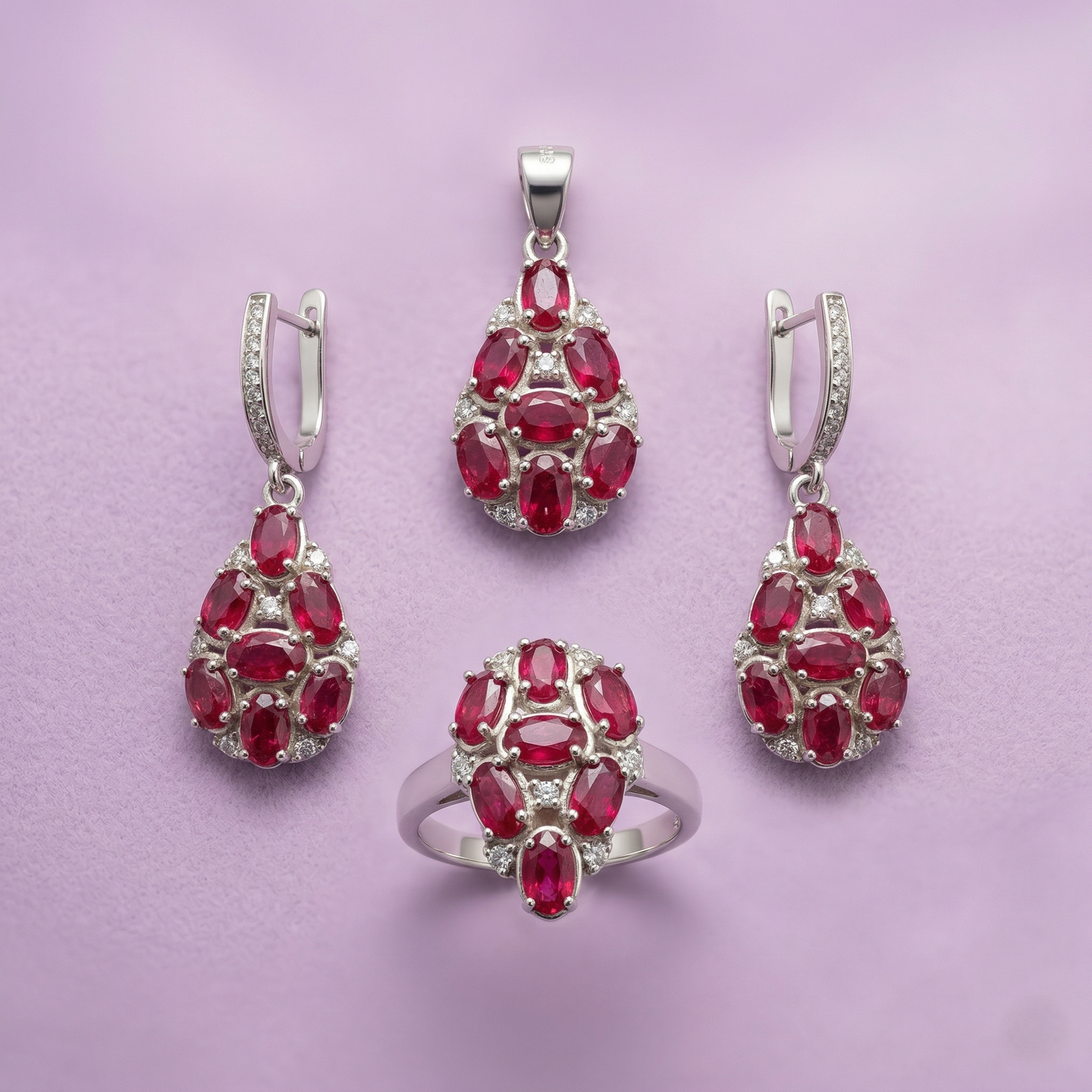 The Regal Crimson Silver Pendant Set
