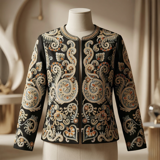 Royal Heritage Embroidered Silk Open Jacket