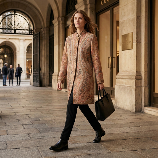 Elegant Intricate Paisley Pattern Long Coat