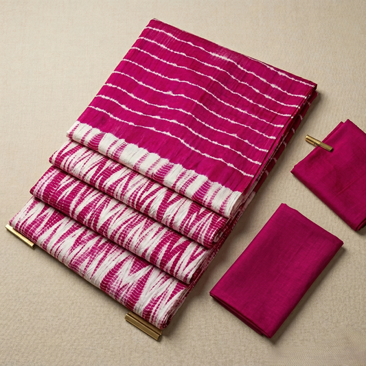 Magenta Shibori Geometric Hand Dyed Saree