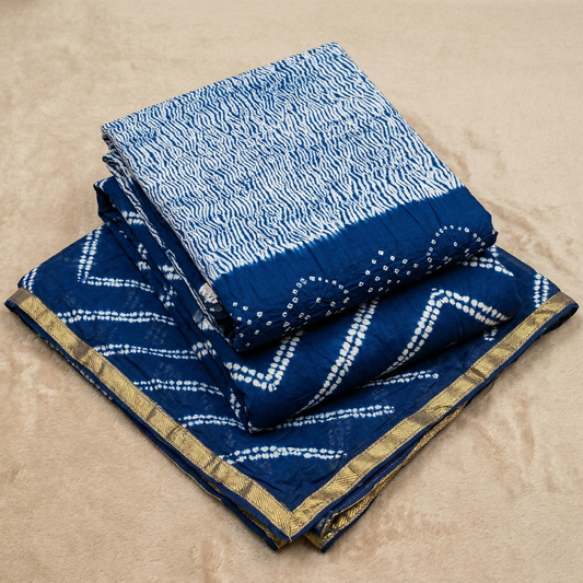 Indigo Bandhani Heritage Unstitched Suit Set