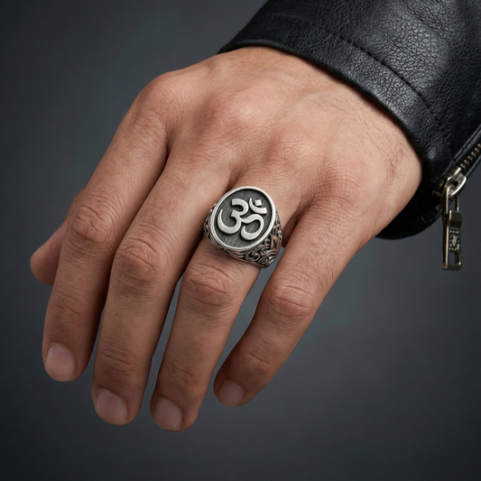 Divine Om Intricate Silver Signet Ring