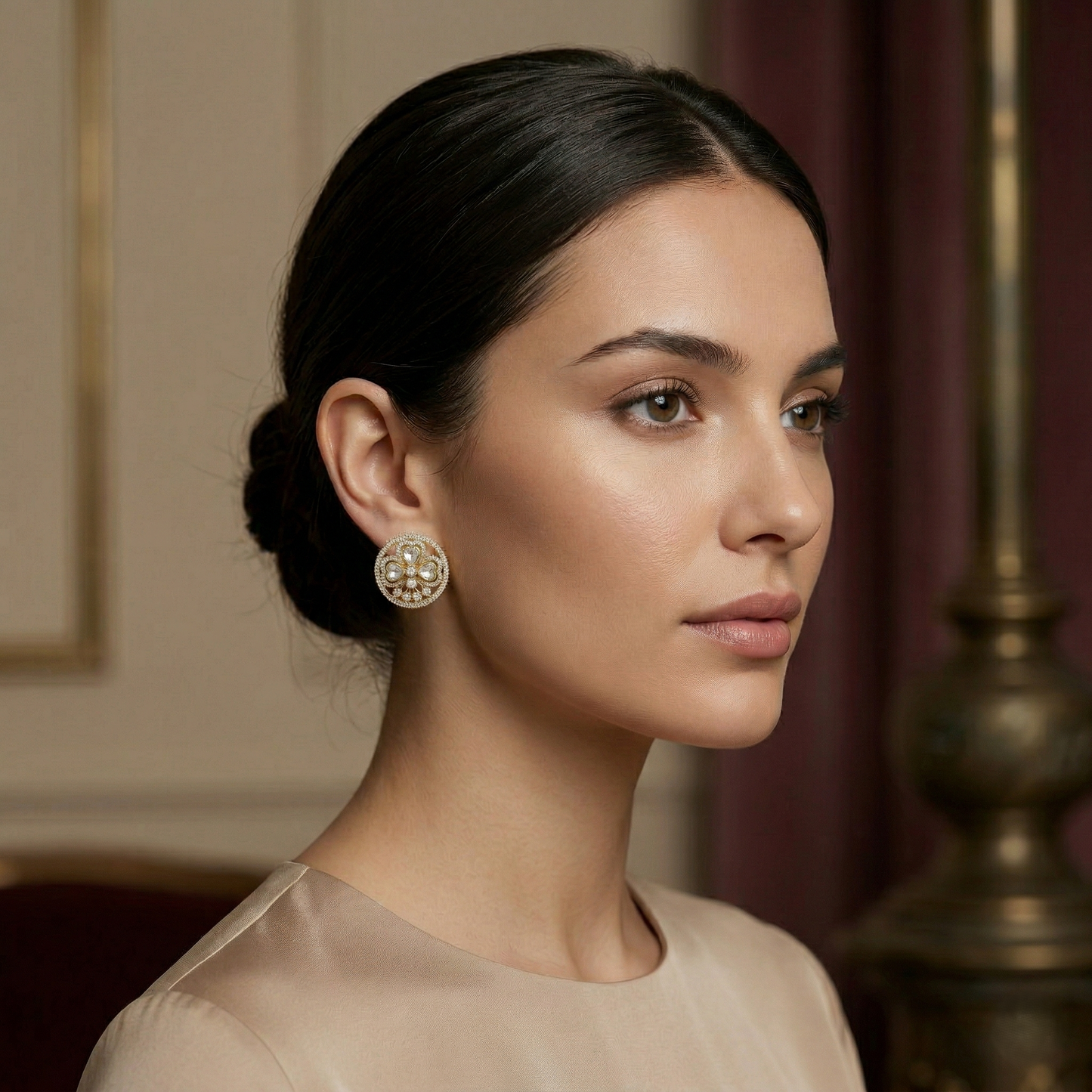 Elegant Gold-Plated Floral Silver Stud Earrings