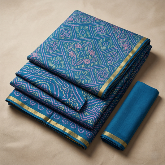 Azure Blue Bandhani Print Georgette Saree