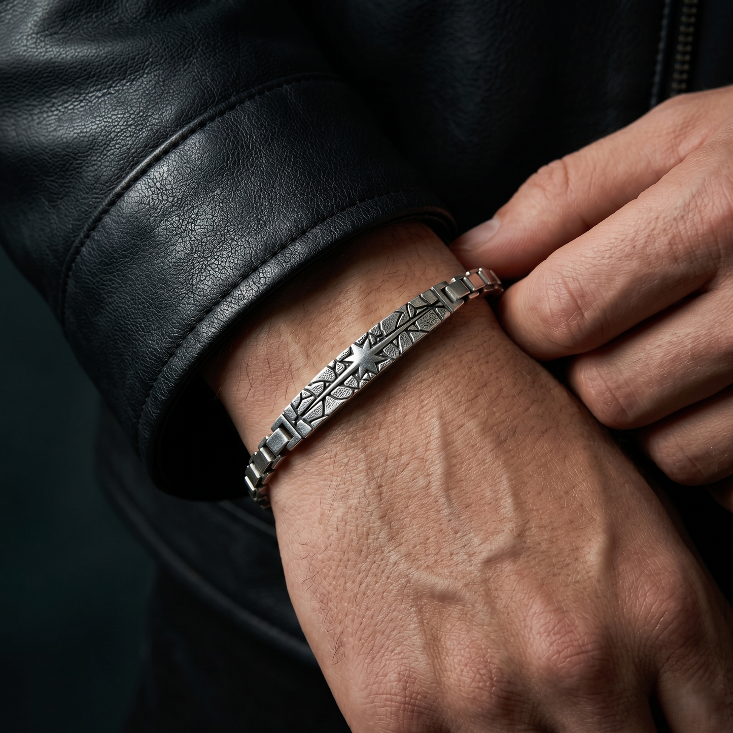 Celestial Mosaic Textured Silver Link Bracelet