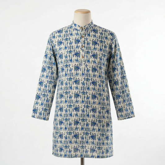 Royal Indigo Hand Block Cotton Kurta
