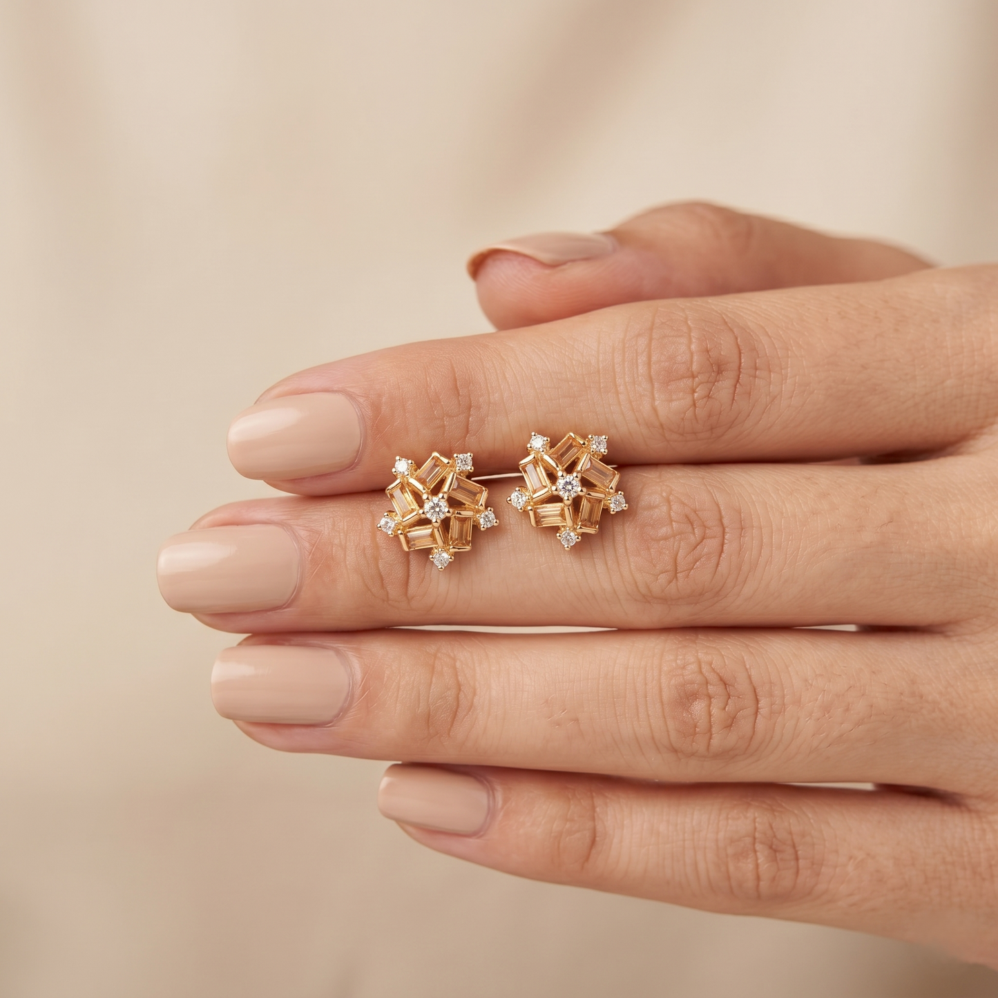 Geometric Elegance Gold Cluster Stud Earrings