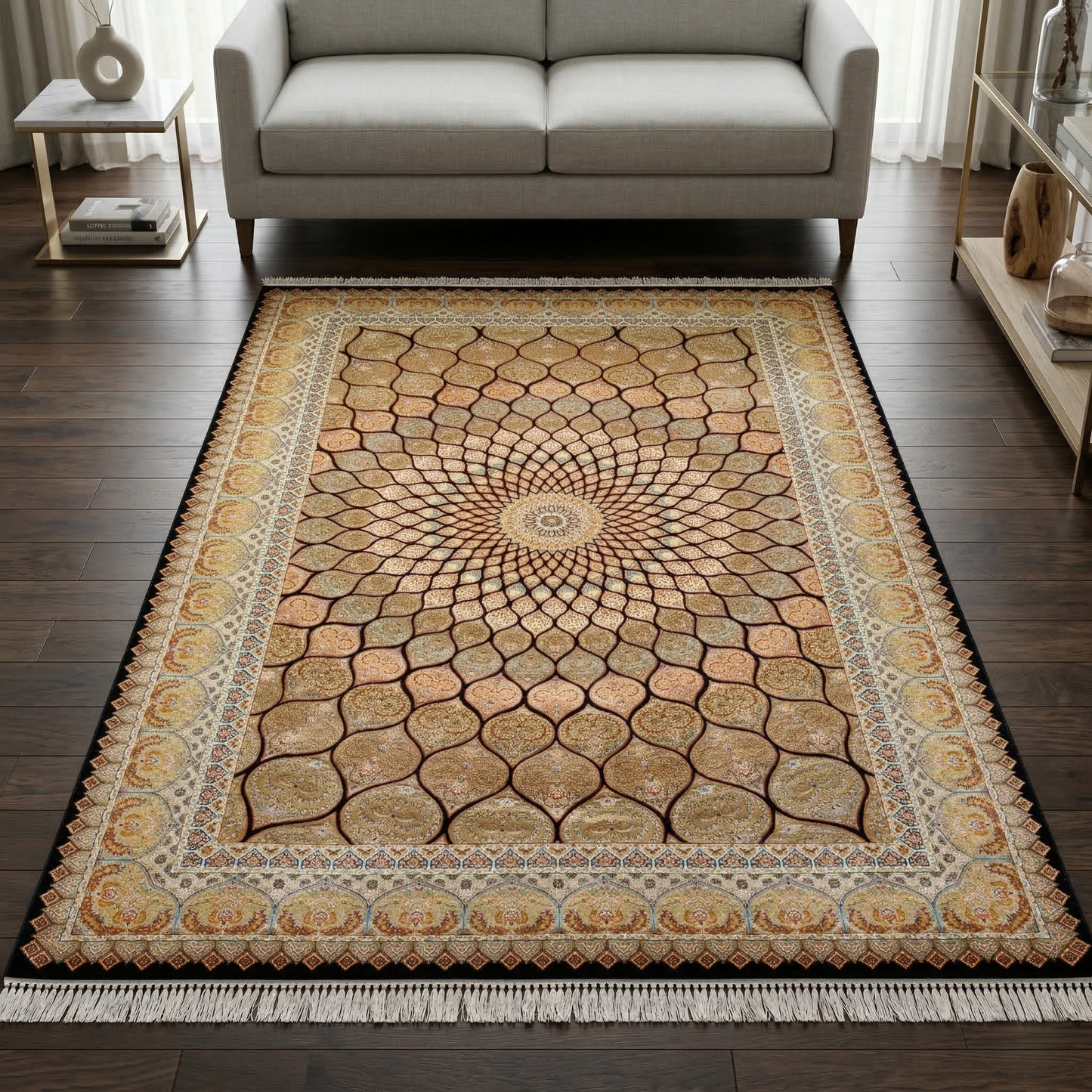 Gilded Mandala Intricate Hand Tufted Silk Rug