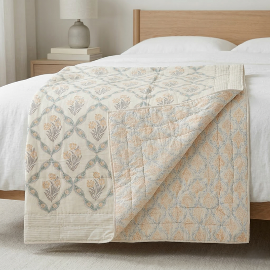 Sage & Marigold Floral Lattice Quilt