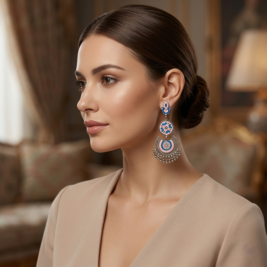 Regal Pastel Meenakari Silver Jhumka Earrings