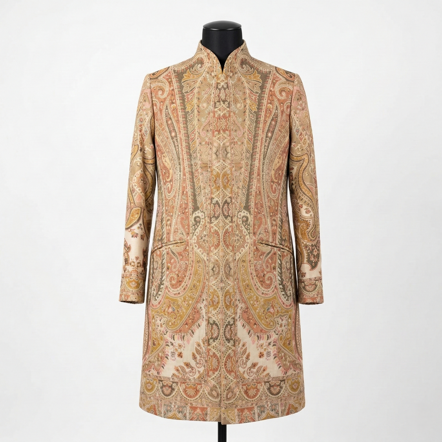 Ornate Paisley Heritage Stand Collar Long Coat