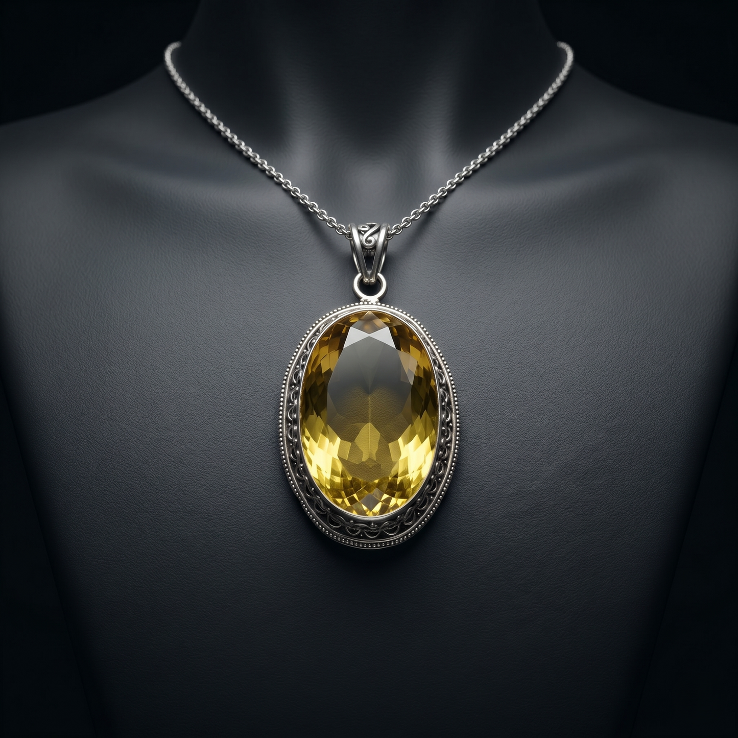 Regal Citrine Oval Silver Filigree Pendant