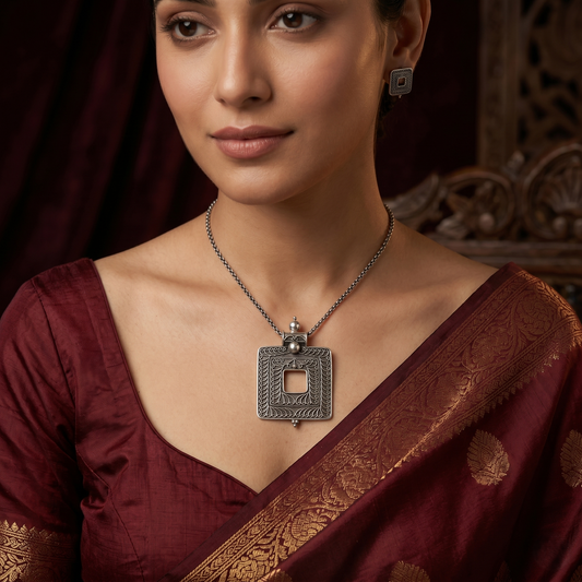 Handcrafted Filigree Square Silver Heritage Pendant
