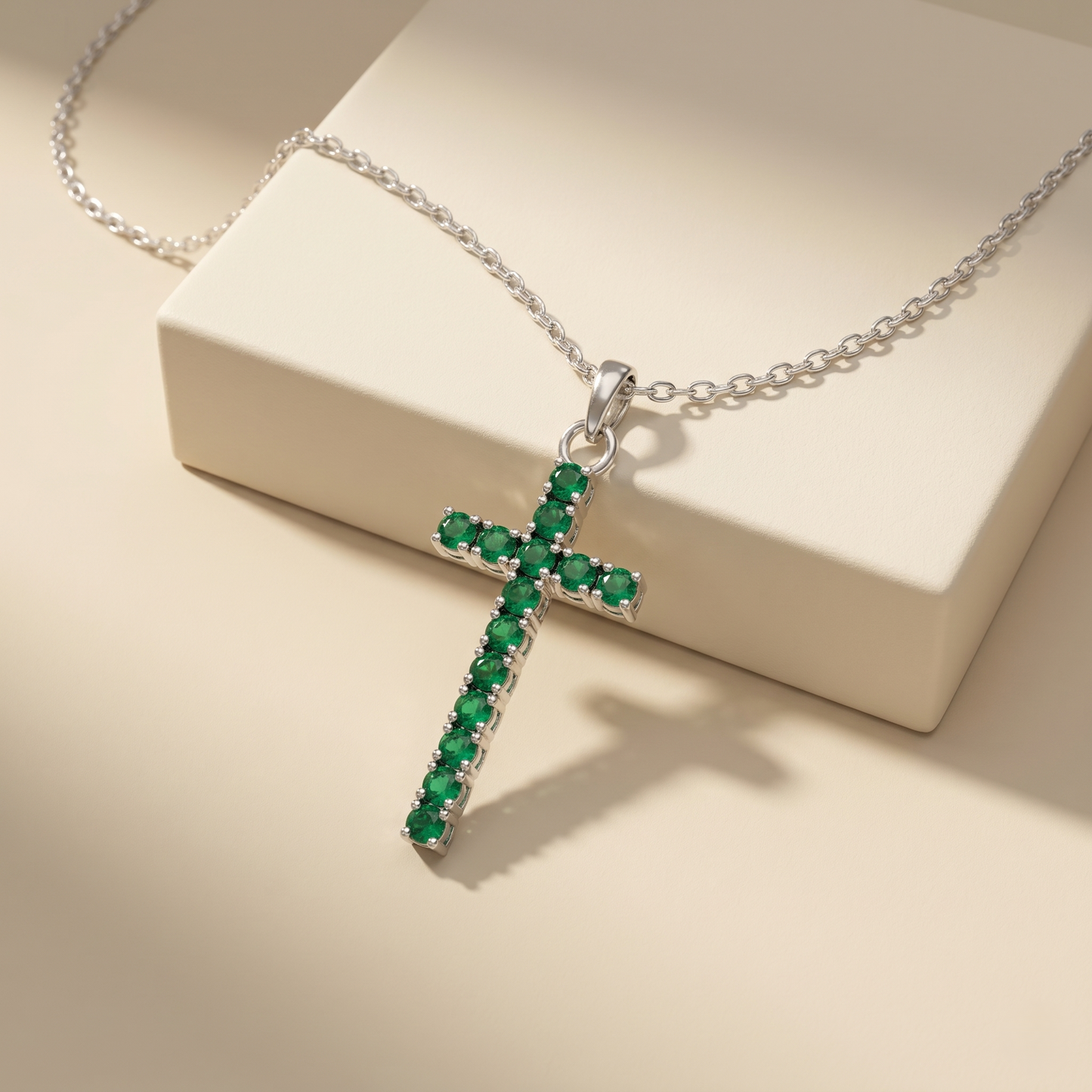 Emerald Cross 92.5 Silver Pendant