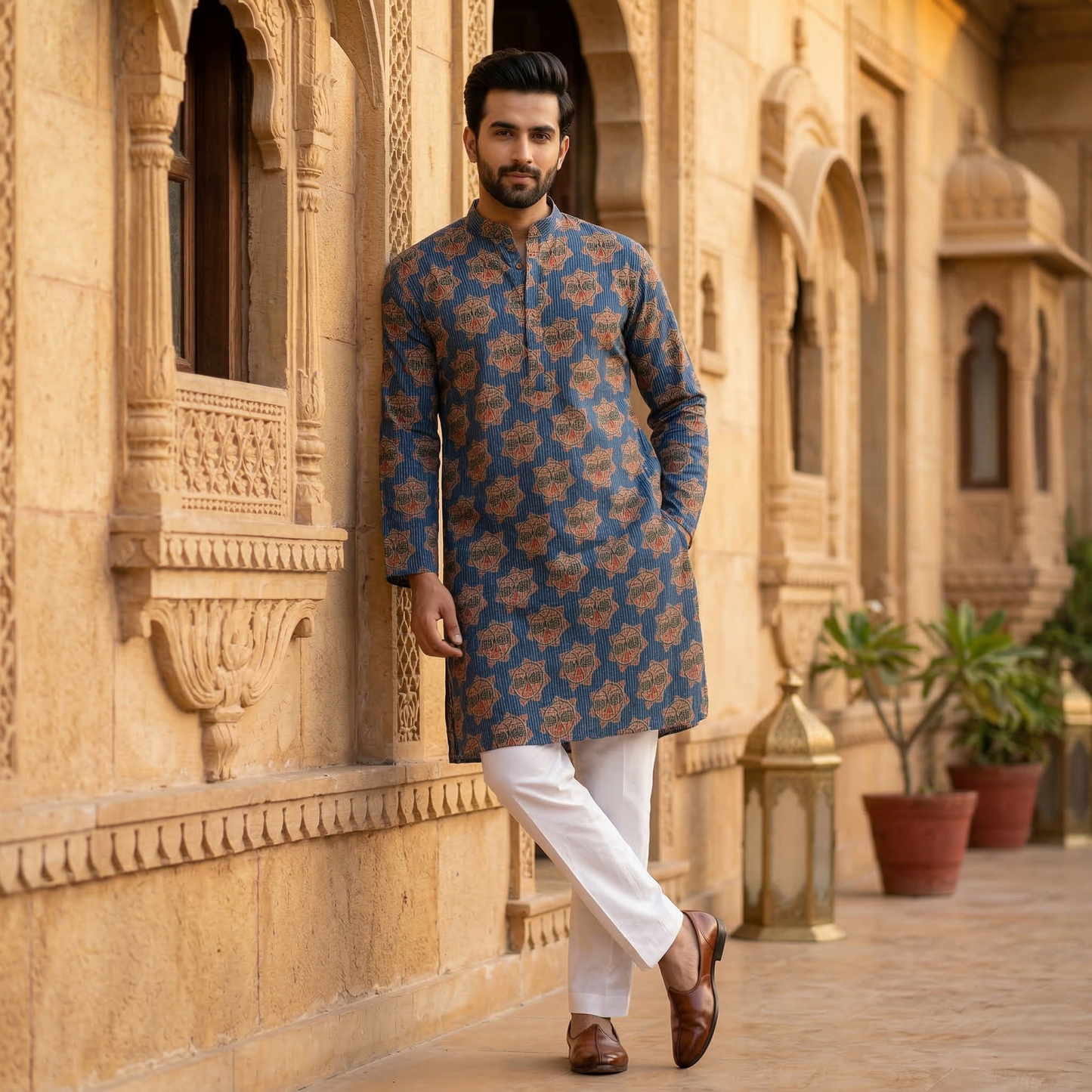 Indigo Block-Print Heritage Cotton Kurta