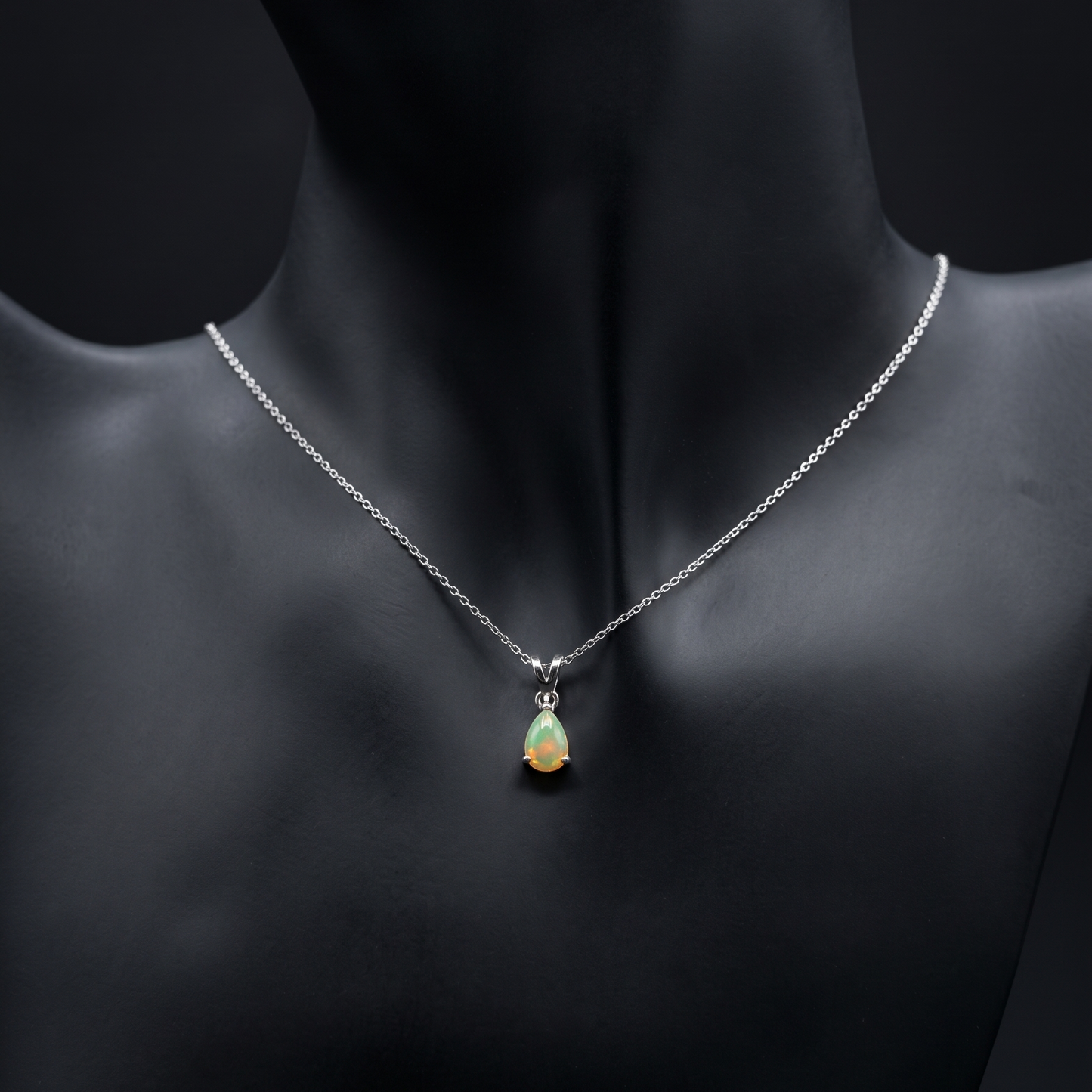 Elegant Pear-Cut Natural Opal Silver Pendant