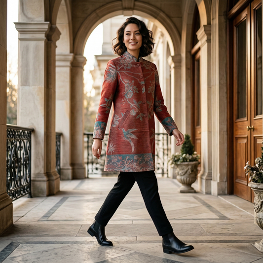 Ethereal Flora Mandarian Silk Long Coat