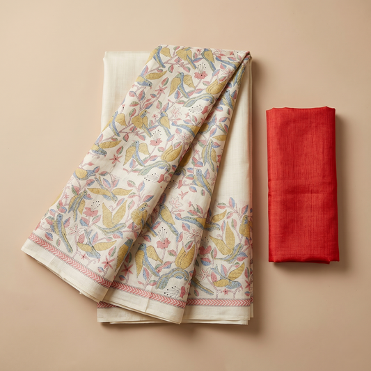 Elegant Off-White Madhubani Art Saree