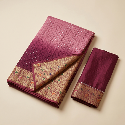 Elegant Magenta Ombre Banarasi Silk Saree