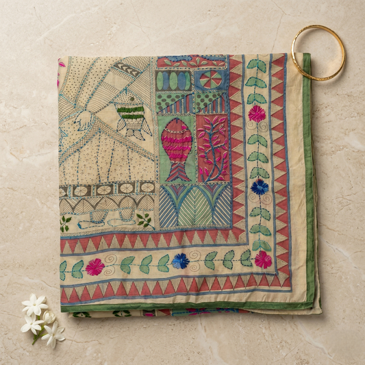 Handcrafted Madhubani Art Silk Heritage Dupatta