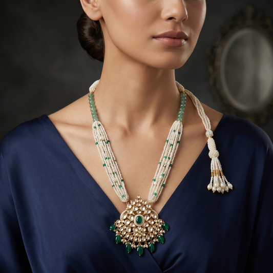 Emerald and Pearl Traditional Statement Necklace