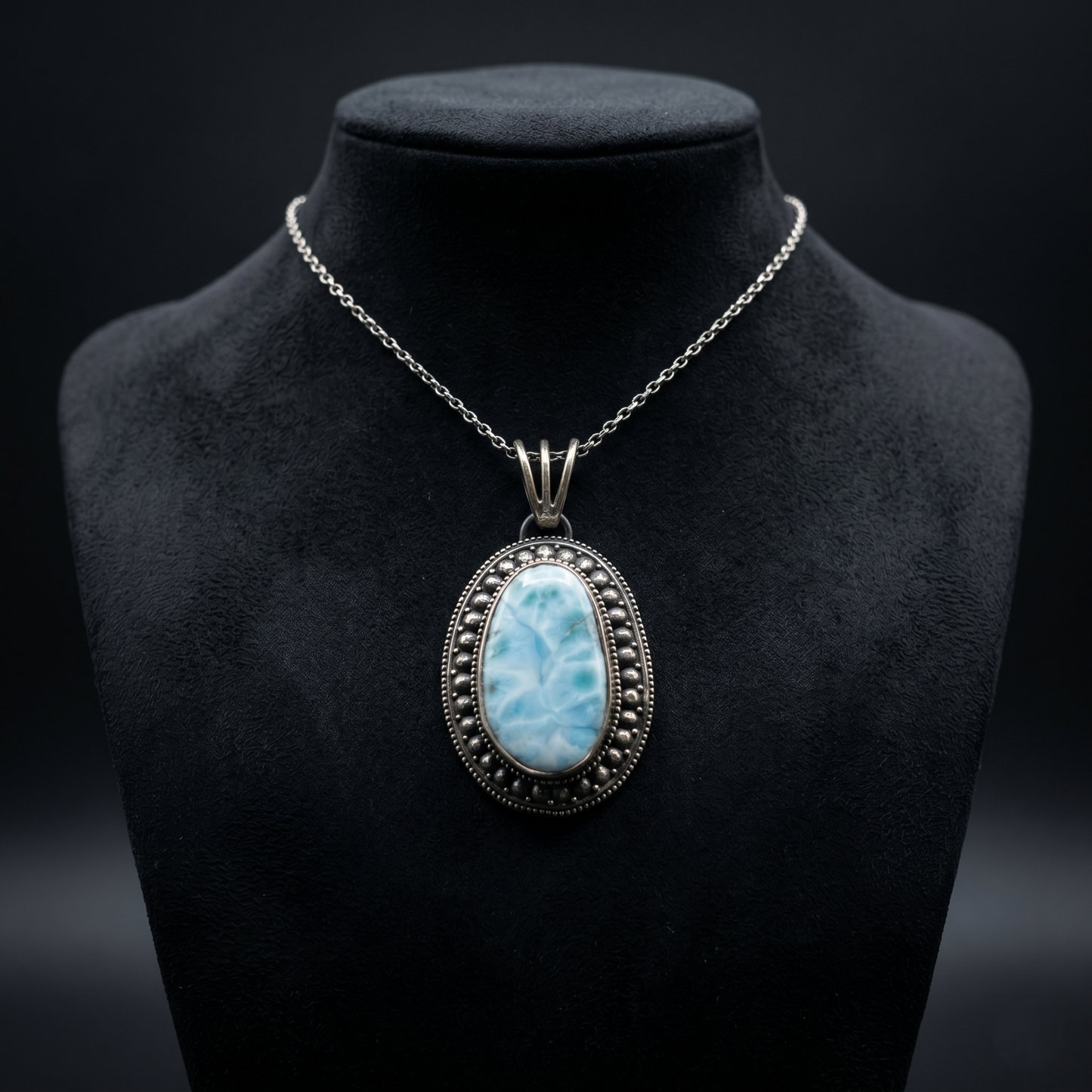 Celestial Azure Larimar Silver Artisan Pendant