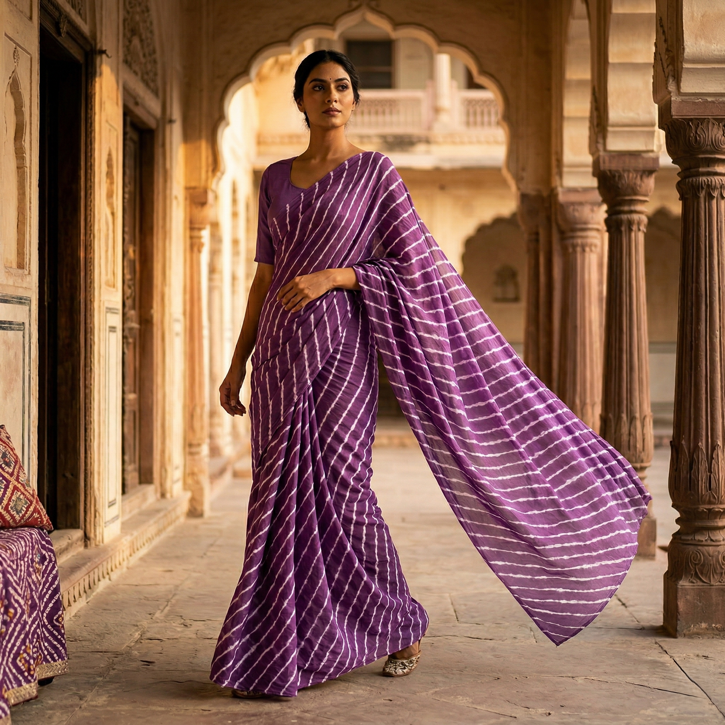 Elegant Lavender Leheriya Georgette Saree