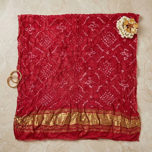 Royal Crimson Handcrafted Bandhani Silk Dupatta