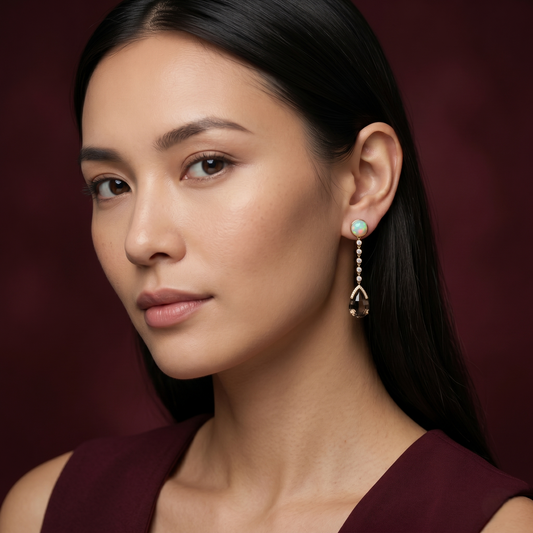 Opal and Smoky Quartz Drop Earrings