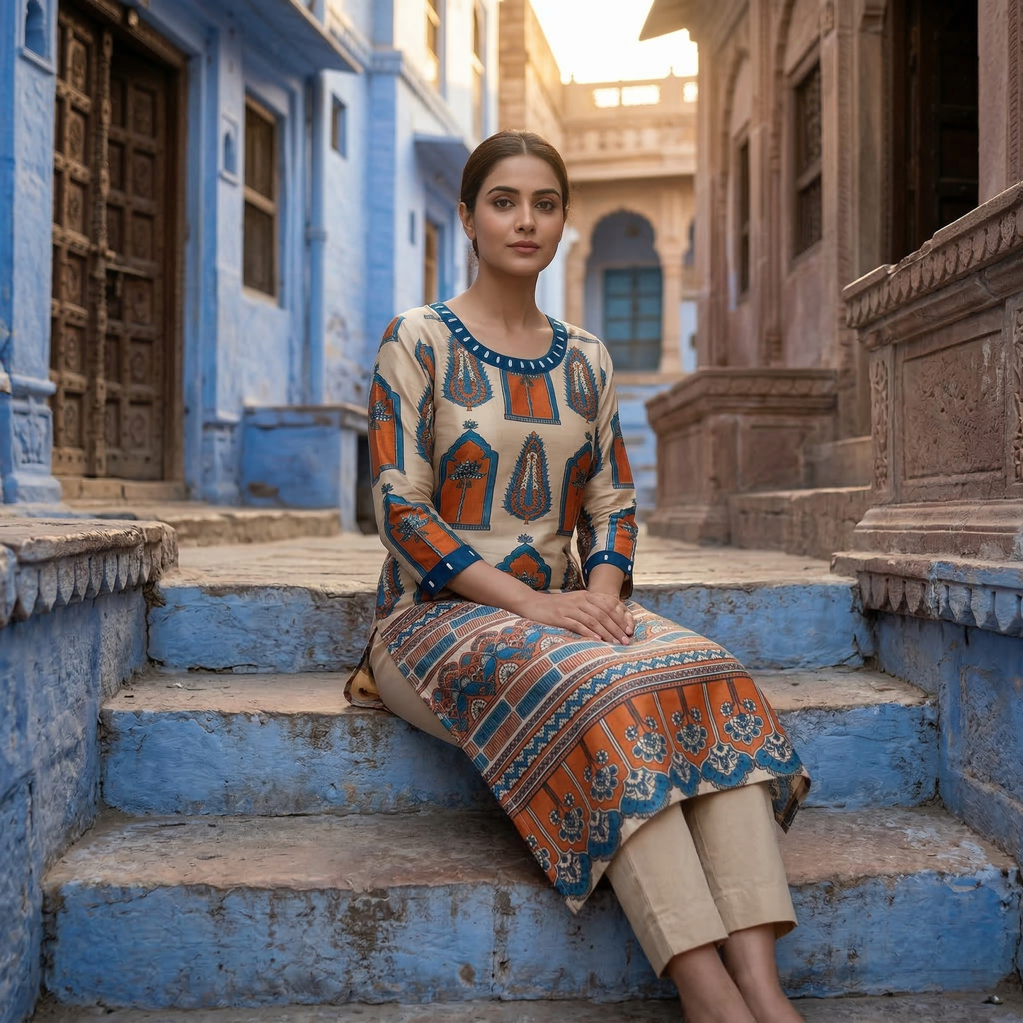Boho Chic Printed in Jodhpur Blue Kurti