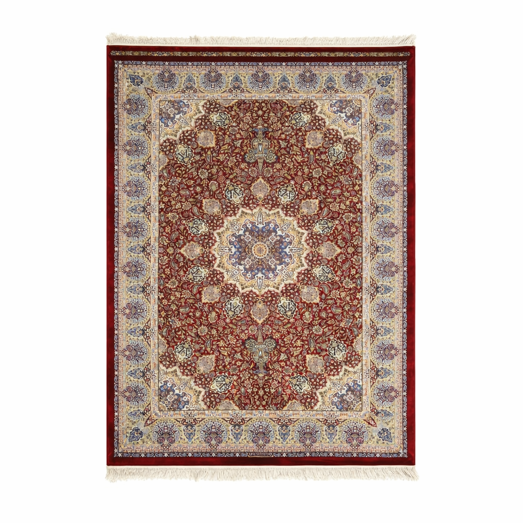 Regal Crimson Hand Knotted Medallion Rug